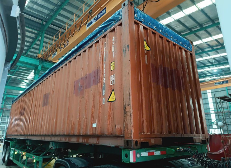 (40OT container stuffed, covered with tarpaulin, ready to be transported to Cat Lai port for export to Savannah)